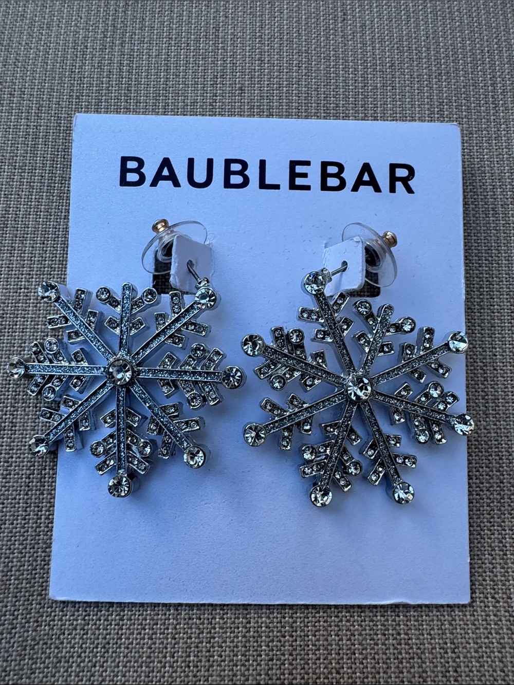 BaubleBar Silver Crystal Snowflake Stud Earrings